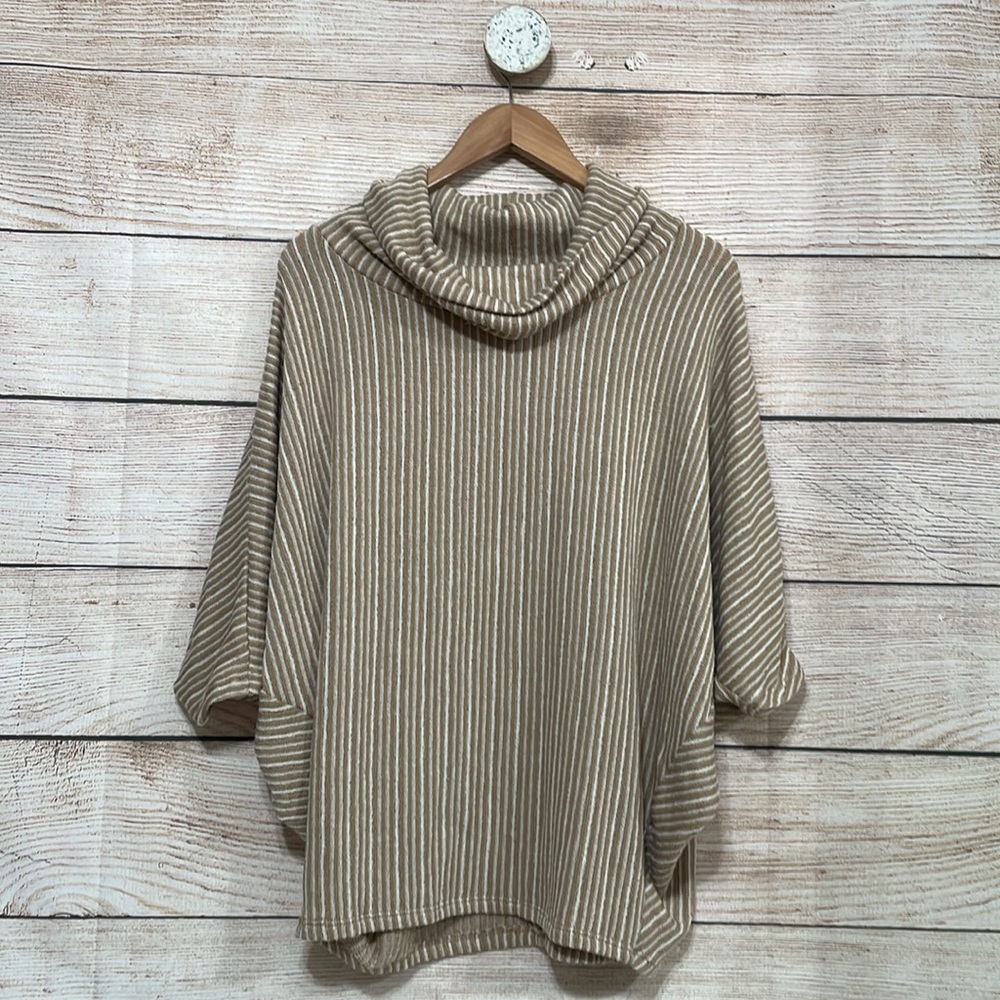 Emma & Olivia Sz L Brown/White Knit Sweater Top